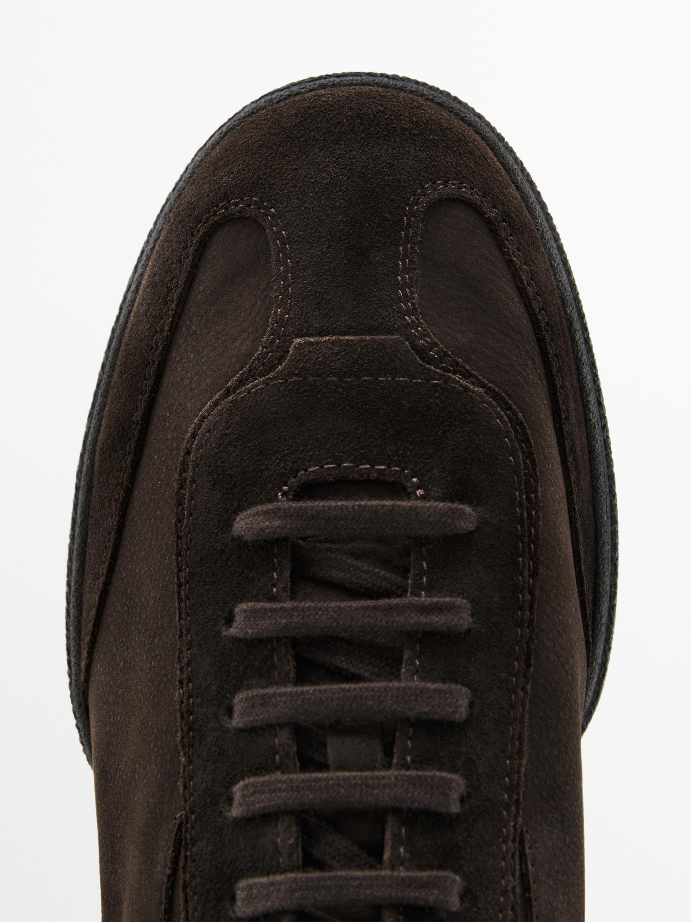 Split leather trainers with contrast soles